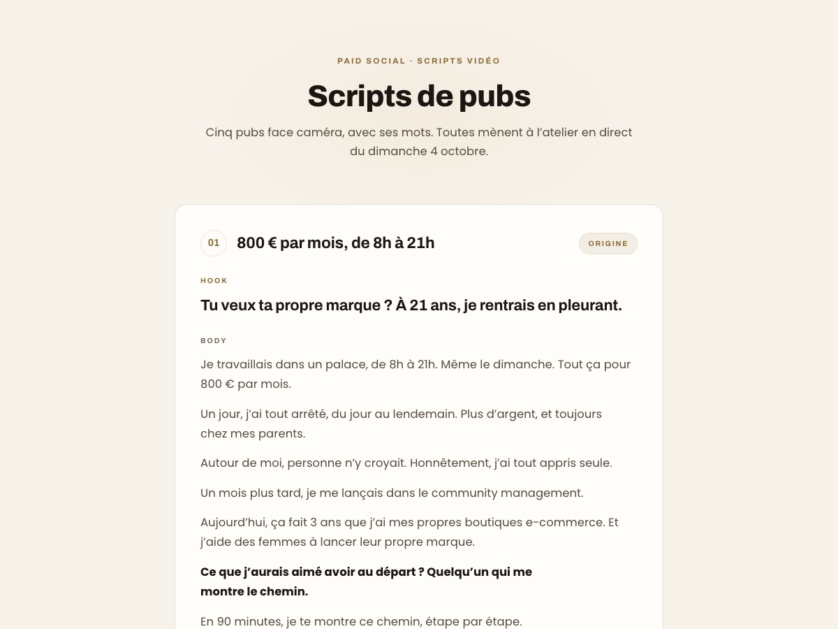 Aperçu des scripts de créas