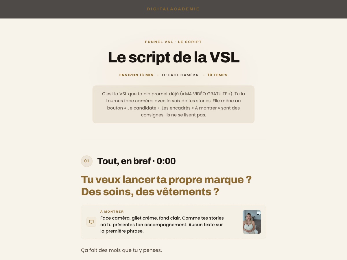 Aperçu du script de la VSL